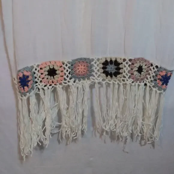 Oliver by Escio Boho Gauzy Cardigan Crochet Granny Square Trim Tie Front Size L - Picture 9 of 9